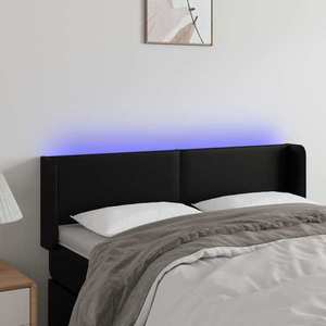 vidaXL Tăblie de pat cu LED, negru, 147x16x78/88 cm, piele ecologică imagine