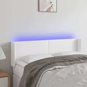 vidaXL Tăblie de pat cu LED, alb, 147x16x78/88 cm, piele ecologică imagine