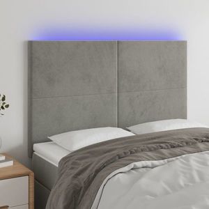 vidaXL Tăblie de pat cu LED, gri deschis, 144x5x118/128 cm, catifea imagine