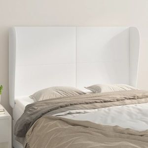 vidaXL Tăblie de pat cu aripioare, alb, 147x23x118/128 cm, piele eco imagine