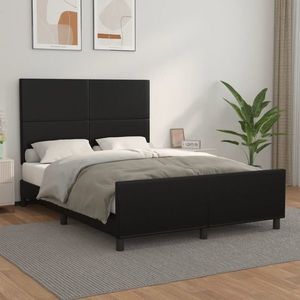 vidaXL Cadru de pat cu tăblie, negru, 140x200 cm, piele ecologică imagine