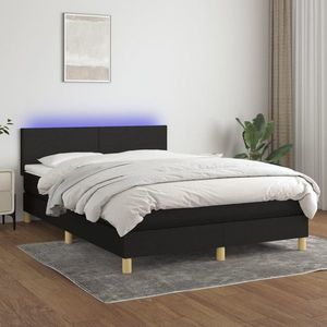 vidaXL Pat cu arcuri, saltea și LED, negru, 140x190 cm, textil imagine