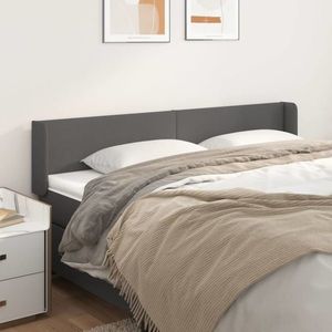 vidaXL Tăblie de pat cu aripioare gri 163x16x78/88 cm piele ecologică imagine