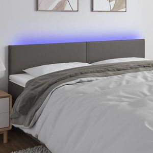 vidaXL Tăblie de pat cu LED, gri, 160x5x78/88 cm, piele ecologică imagine