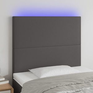 vidaXL Tăblie de pat cu LED, gri, 80x5x118/128 cm, piele ecologică imagine