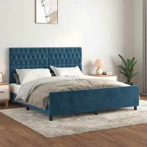 vidaXL Cadru de pat cu tăblie, albastru închis, 180x200 cm, catifea imagine