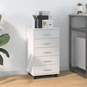 vidaXL Dulap cu sertare și roți, alb extralucios, lemn prelucrat imagine