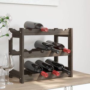 vidaXL Suport sticle de vin, 12 sticle, gri, lemn masiv de pin imagine