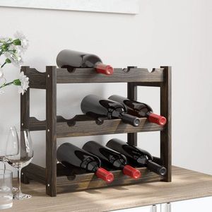vidaXL Suport sticle de vin, 12 sticle, negru, lemn masiv de pin imagine