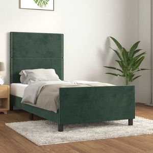 vidaXL Cadru de pat cu tăblie, verde închis, 90x190 cm, catifea imagine