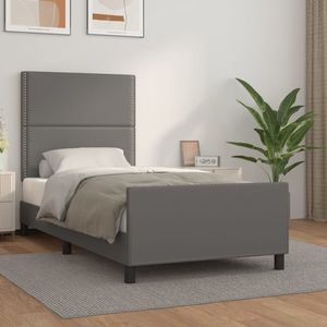 vidaXL Cadru de pat cu tăblie, gri, 90x200 cm, piele ecologică imagine