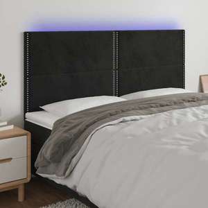vidaXL Tăblie de pat cu LED, negru, 180x5x118/128 cm, catifea imagine