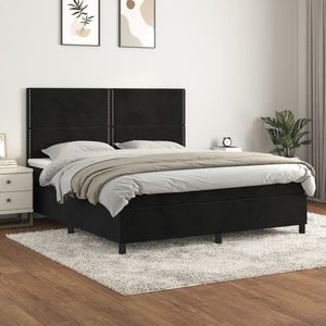 vidaXL Pat box spring cu saltea, negru, 180x200 cm, catifea imagine