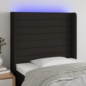 vidaXL Tăblie de pat cu LED, negru, 93x16x118/128 cm, textil imagine