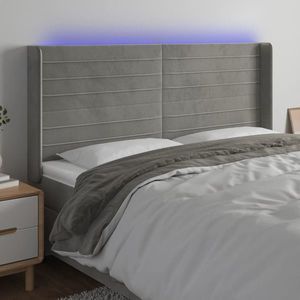 vidaXL Tăblie de pat cu LED, gri deschis, 183x16x118/128 cm, catifea imagine