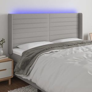 vidaXL Tăblie de pat cu LED, gri deschis, 183x16x118/128 cm, textil imagine