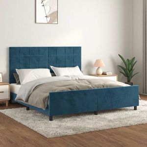 vidaXL Cadru de pat cu tăblie, albastru închis, 160x200 cm, catifea imagine