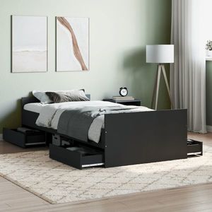 vidaXL Cadru pat cu tăblii de cap/picioare, negru, 90x200 cm imagine
