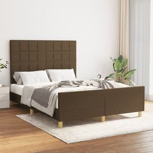 vidaXL Cadru de pat cu tăblie, maro închis, 140x190 cm, textil imagine