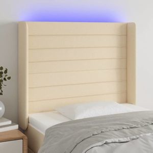 vidaXL Tăblie de pat cu LED, crem, 93x16x118/128 cm, textil imagine