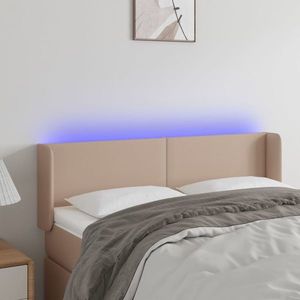 vidaXL Tăblie de pat cu LED cappuccino 147x16x78/88 cm piele ecologică imagine