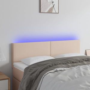 vidaXL Tăblie de pat cu LED cappuccino 144x5x78/88 cm piele ecologică imagine