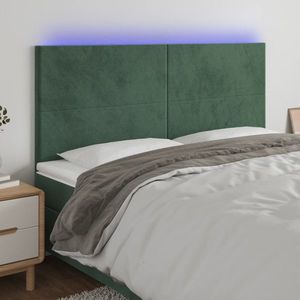 vidaXL Tăblie de pat cu LED, verde închis, 160x5x118/128 cm, catifea imagine