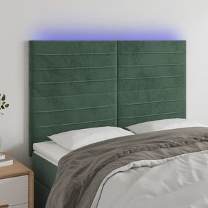 vidaXL Tăblie de pat cu LED, verde închis, 144x5x118/128 cm, catifea imagine