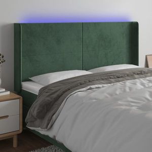 vidaXL Tăblie de pat cu LED, verde închis, 163x16x118/128 cm, catifea imagine