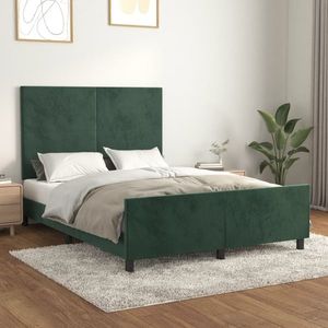 vidaXL Cadru de pat cu tăblie, verde închis, 140x190 cm, catifea imagine