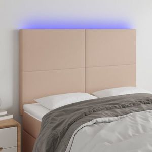 vidaXL Tăblie de pat cu LED, cappuccino, 144x5x118/128 cm, piele eco imagine