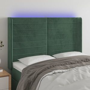 vidaXL Tăblie de pat cu LED, verde închis, 147x16x118/128 cm, catifea imagine