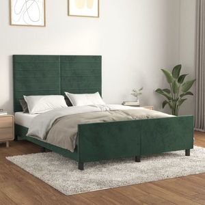 vidaXL Cadru de pat cu tăblie, verde închis, 140x200 cm, catifea imagine