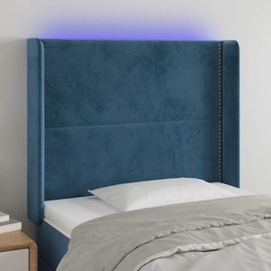 vidaXL Tăblie de pat cu LED, albastru închis, 83x16x118/128cm, catifea imagine