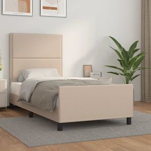vidaXL Cadru de pat cu tăblie, cappuccino, 90x200 cm, piele ecologică imagine