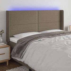 vidaXL Tăblie de pat cu LED, gri taupe, 183x16x118/128 cm, textil imagine