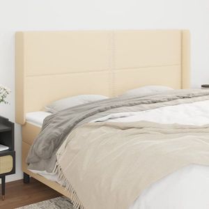 vidaXL Tăblie de pat cu aripioare, crem, 203x16x118/128 cm, textil imagine
