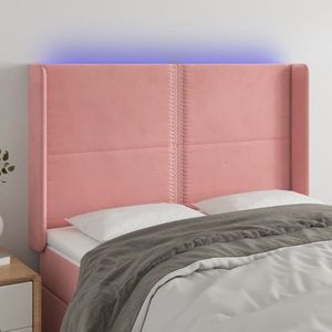 vidaXL Tăblie de pat cu LED, roz, 147x16x118/128 cm, catifea imagine