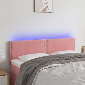 vidaXL Tăblie de pat cu LED, roz, 144x5x78/88 cm, catifea imagine