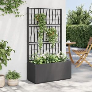 vidaXL Jardinieră de grădină cu spalier, gri închis, 80x36x140 cm, PP imagine