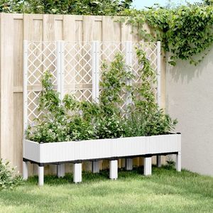 vidaXL Jardinieră de grădină cu spalier, alb, 160x40x142 cm, PP imagine