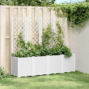vidaXL Jardinieră de grădină cu spalier, alb, 160x40x140 cm PP imagine
