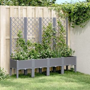 vidaXL Jardinieră de grădină cu spalier, gri, 160x40x142 cm, PP imagine