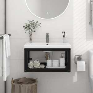 vidaXL Cadru chiuvetă de baie pentru perete, negru, 59x38x31 cm, fier imagine