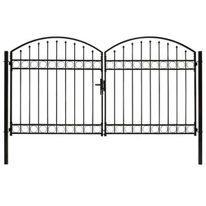 vidaXL Poartă de gard dublă cu arcadă, negru, 300 x 175 cm, oțel imagine