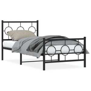 vidaXL Cadru pat metalic cu tăblii de cap/picioare, negru, 90x190 cm imagine