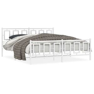 vidaXL Cadru de pat metalic cu tăblie de cap/picioare, alb, 183x213 cm imagine