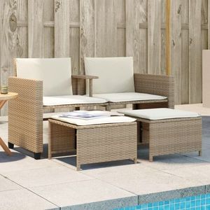 vidaXL Canapea de grădină cu 2 locuri cu masă și scaune bej poliratan imagine