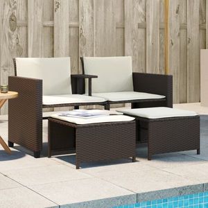 vidaXL Canapea de grădină cu 2 locuri cu masă și scaune maro poliratan imagine