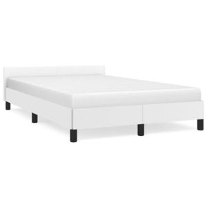 vidaXL Cadru de pat cu tăblie, alb, 120x190 cm, piele ecologică imagine